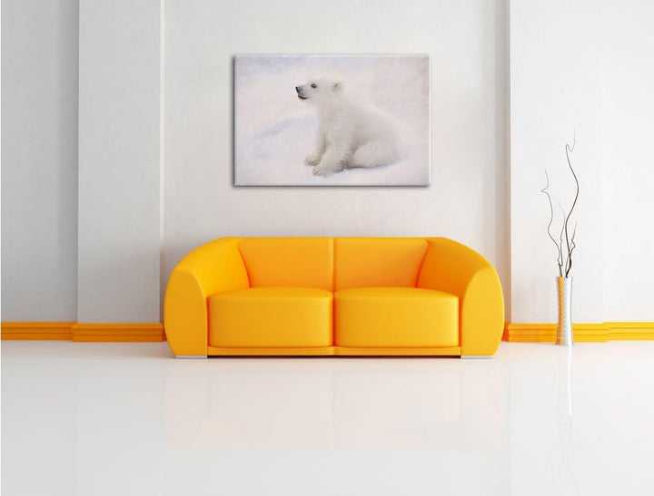 Pixxprint Eisbär Baby als Leinwandbild/Grösse: 100x70 / Wandbild/Kunstdruck/fertig bespannt, 100x70