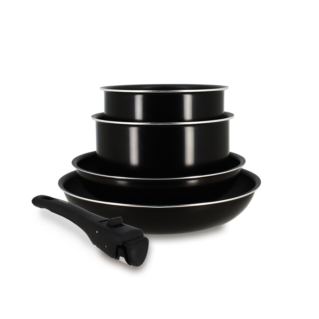 MENASTYL - Iris 6020437 Set mit 5 Töpfen aus schwarzem Aluminium, Induktion, 2 Stieltöpfe 16/18 cm +