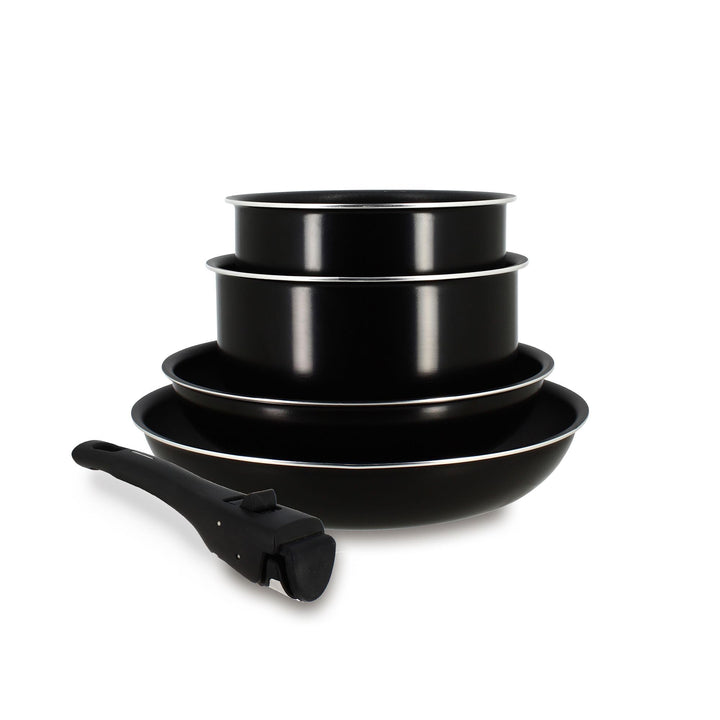MENASTYL - Iris 6020437 Set mit 5 Töpfen aus schwarzem Aluminium, Induktion, 2 Stieltöpfe 16/18 cm +