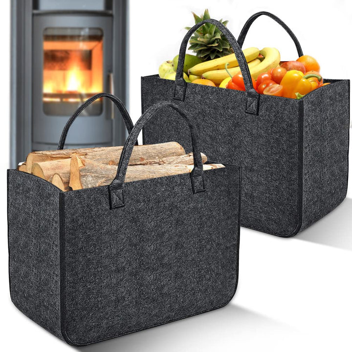 2 Stück Filztasche Kaminholztasche aus Filz Kaminholzkorb Filztaschen Einkaufskorb Brennholzkorb für