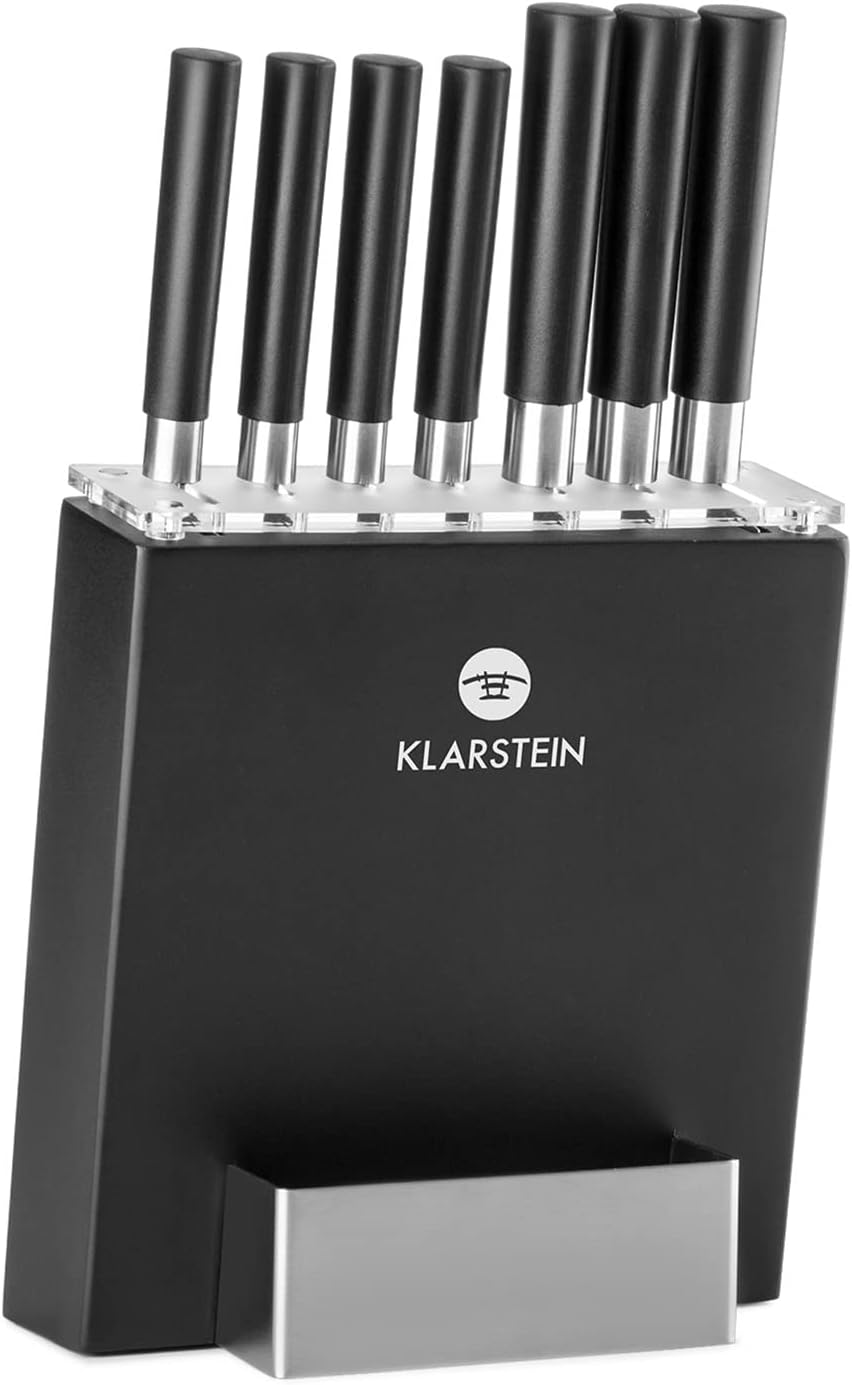Klarstein Kitano - Messer-Set, Messerblock, 8-teilig, Präzisionsklingen, Rostfreier Edelstahl, Holzb