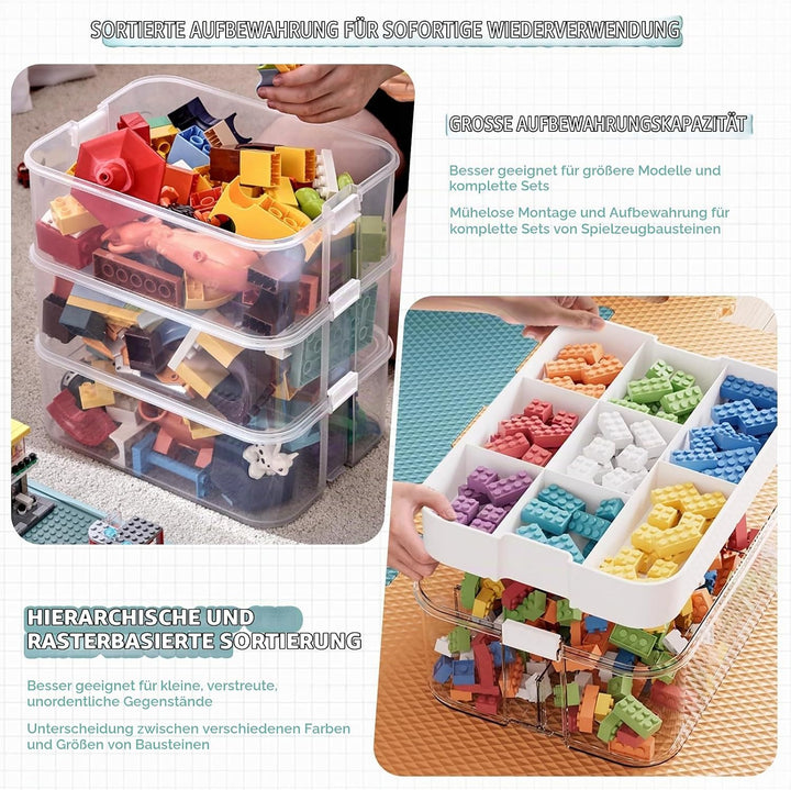 Zweistufig Aufbewahrungsbox für Lego Bausteine Ablagefächer Stapelbar Kisten Spielzeug Aufbewahrung