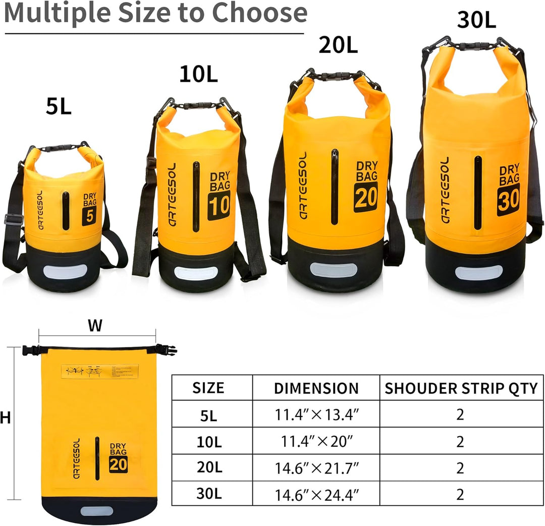 Dry Bag wasserdichte Tasche 5L/10L/20L/30L Wasserfester Beutel Packsack mit Langen Doppeltem Verstel
