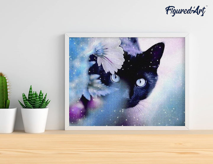 Figured'Art Diamond Painting Erwachsene 40x50cm Ganze Leinwand gerollt Katze und Blumen 5D Bilder Ec