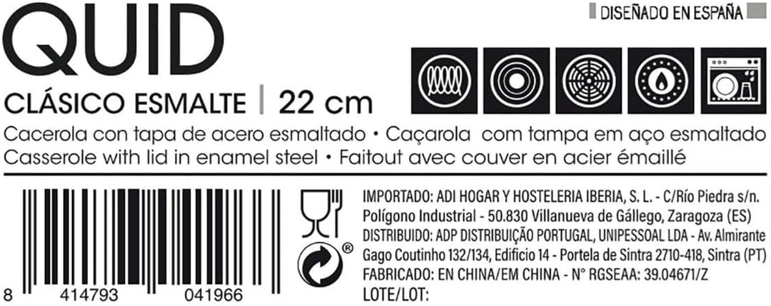 Quid Classico Emaille-Topf aus emailliertem Stahl, 22 cm, 3,5 l 3.5 l, 3.5 l