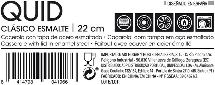 Quid Classico Emaille-Topf aus emailliertem Stahl, 22 cm, 3,5 l 3.5 l, 3.5 l