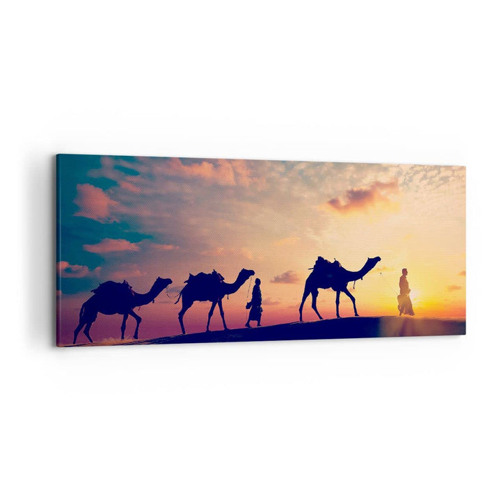 Wandbilder Dekoration Wohnzimmer Kamel Wohnwagen Panorama Bilder auf Leinwand 120x50cm Leinwandbild