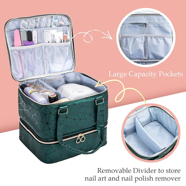 Uross Nagellack Organizer für 42 Nagellackflaschen und 1 LED-Nagellampe, Nagellack Aufbewahrung Tasc