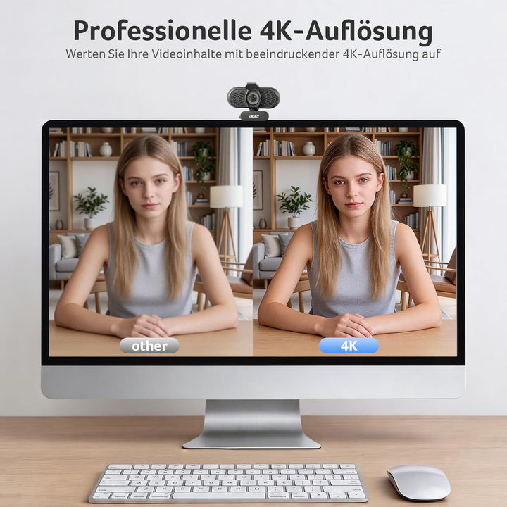 Acer A640 4K-Webcam mit Sony-Sensor, 2K/1080p@60fps, PDAF, Noise-Cancel-Mic, Privacy-Shutter, USB-A-