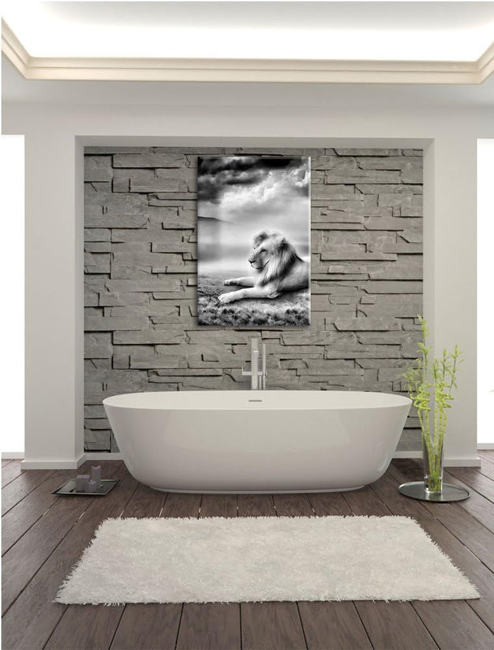 Pixxprint Monocrome, Stolzer weisser Löwenkönig, Format: 100x70 auf Leinwand, riesige Bilder fertig