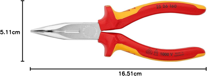 Knipex Flachrundzange mit Schneide (Radiozange) verchromt, isoliert mit Mehrkomponenten-Hüllen, VDE-