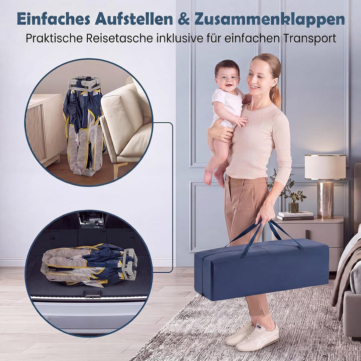 DREAMADE Laufstall Baby Faltbar, 150 x 150 x 76,5 cm Laufgitter mit 50 Ozeanbällen, 4 Haltegriffen &amp;