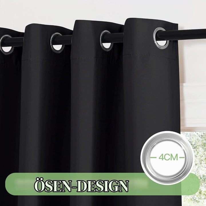 KGORGE Schwarze Gardinen 2er Set Schlafzimmer Vorhänge Lichtundurchlässig 175 x 140 cm(HxB) Vorhang