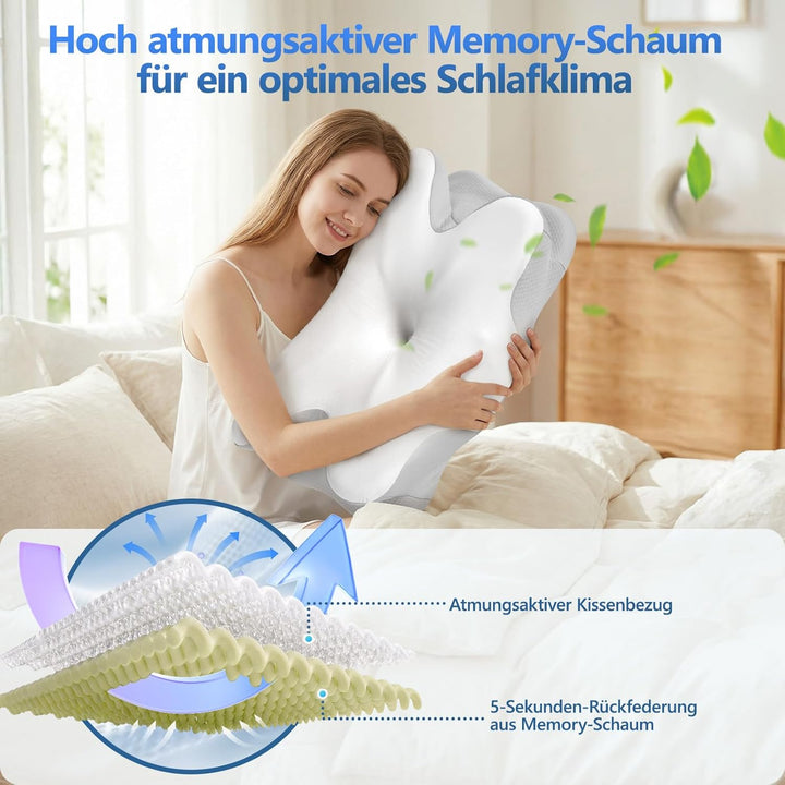 Nackenkissen - Orthopädisches Kopfkissen aus Memory Foam - Ergonomisches Kopfkissen gegen Nackenschm