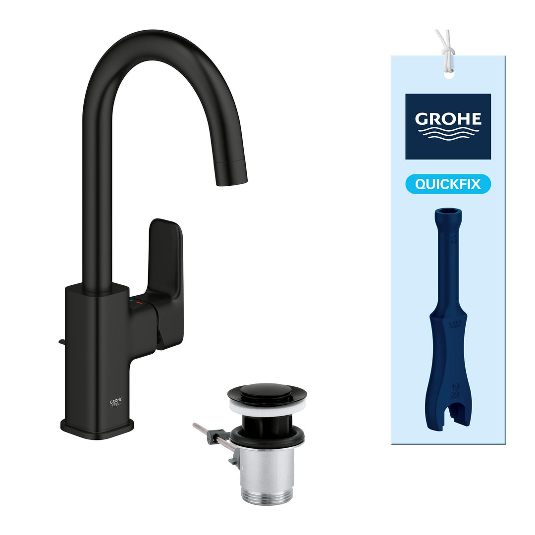 GROHE Dice, Waschtischarmatur hoch, wassersparend (Wasserhahn für das Bad, Badarmatur mit Zugstangen