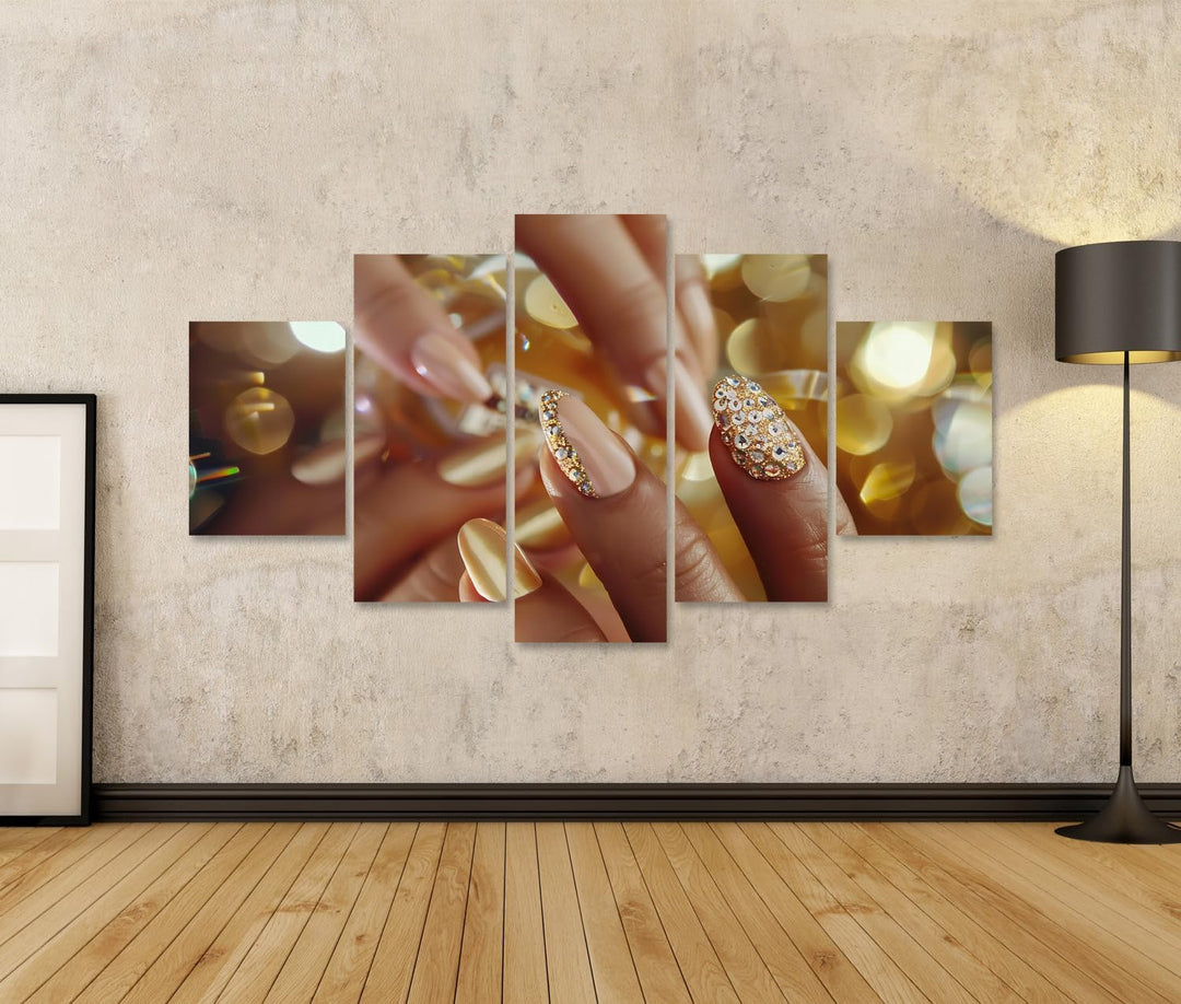 islandburner Bild auf Leinwand Goldene Nagelkunst im Urlaubsstil mit Heller Maniküre, funkelnden Ede
