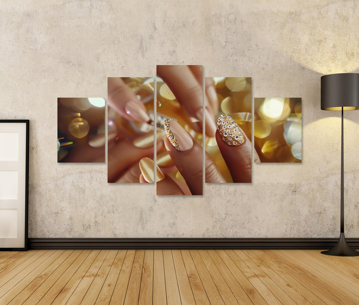islandburner Bild auf Leinwand Goldene Nagelkunst im Urlaubsstil mit Heller Maniküre, funkelnden Ede