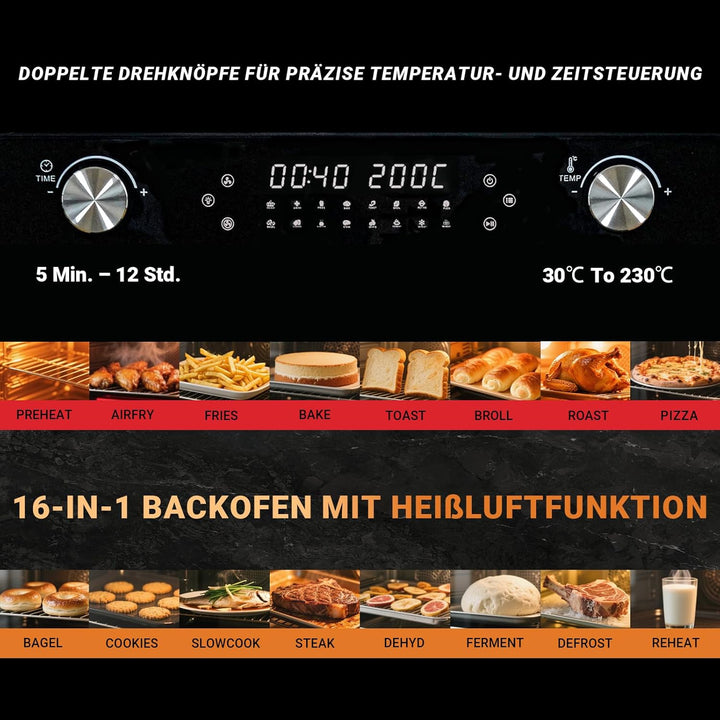 Luftfritteurofen mit Drehspiess – Tischkonvektionstosterofen 36L Grosse Heissluftfritteuse mit Rotis