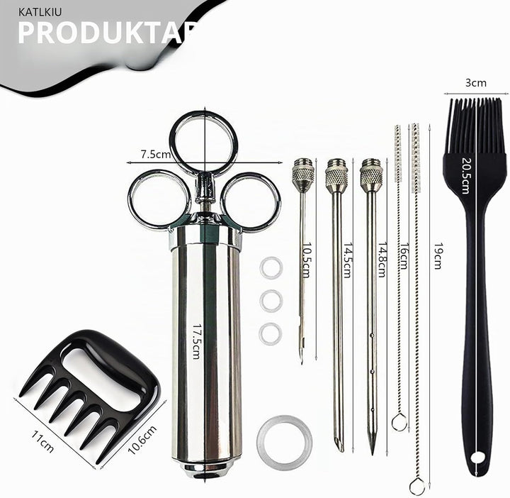 KATKLIU Fleischspritze Set aus Edelstahl 60ml mit 3 Nadeln – BBQ Marinadenspritze und Bratenspritze