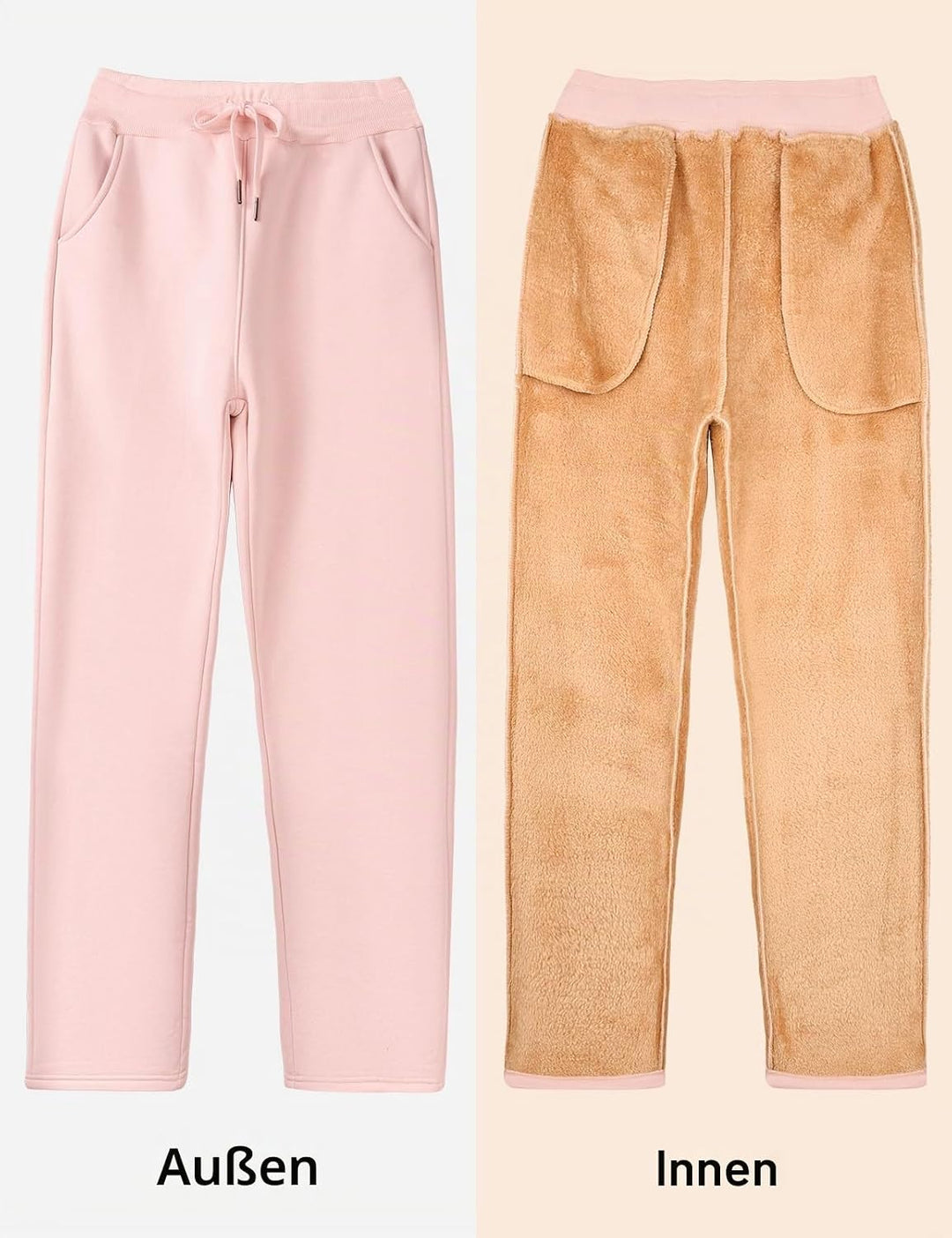 Gefütterte Jogginghose Damen Warm Fleece Freizeithose Winter Thermo Fleecehose High Waist Sweathose
