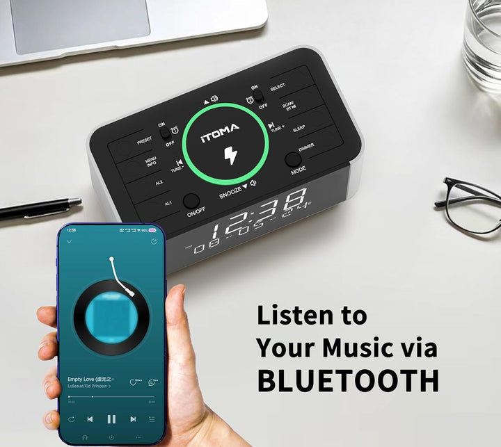 Wireless Charging Wecker mit DAB, DAB+/FM Radio, 40 Preset Stationen, Dual Alarms, Snooze, Dimmbare