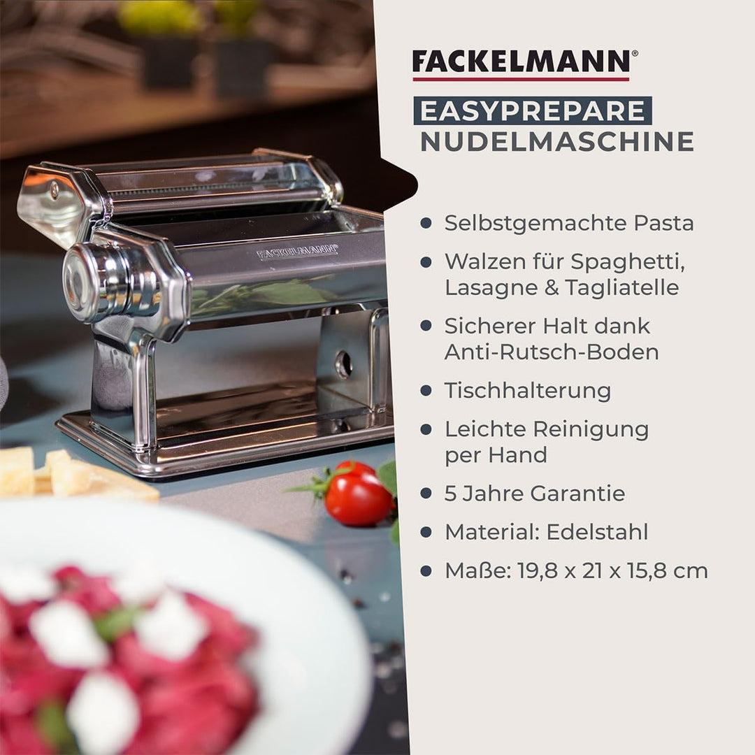 Fackelmann #easyprepare Nudelmaschine für leckere Pasta – Aufsätze für Lasagneblätter, Tagliatelle &