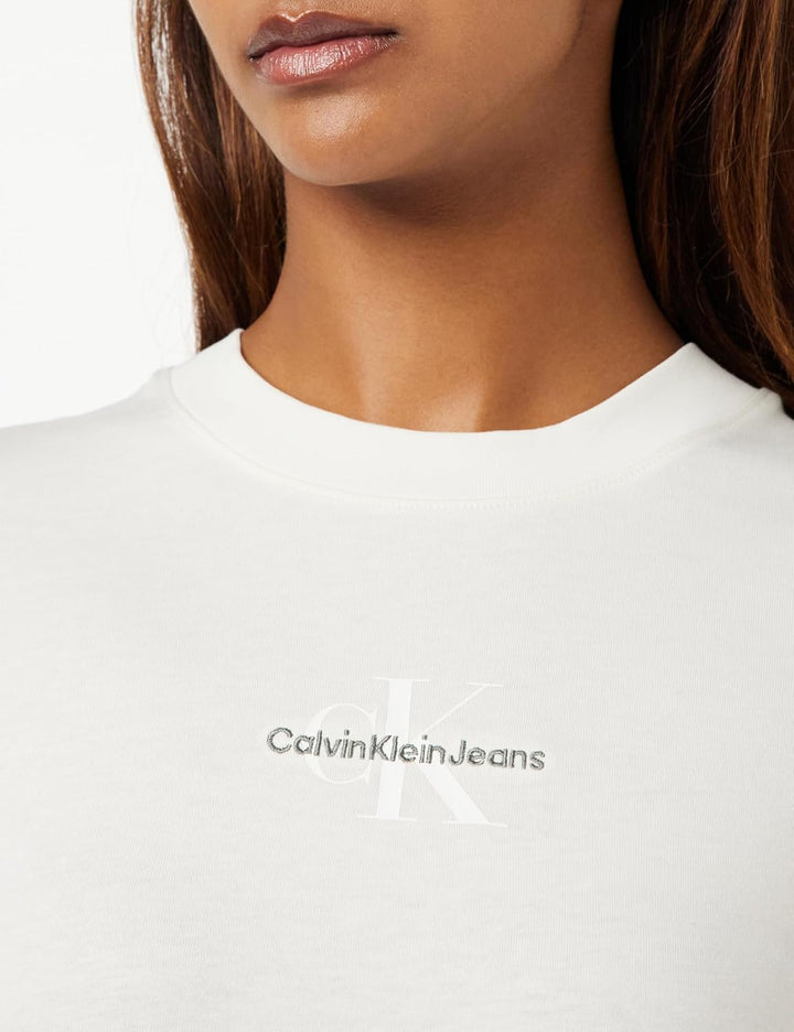 Calvin Klein Damen Monologo Slim Fit Tee J20j221426 Kurzarm Strickoberteile (1er Pack) XS Weiss (Ivo