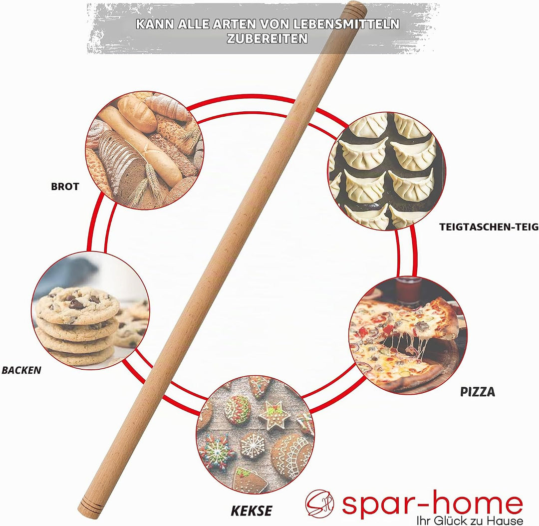 spar-home Türkisches Nudelholz - Traditionelle Teigroller aus Buchenholz Handgemachte Teigrolle aus