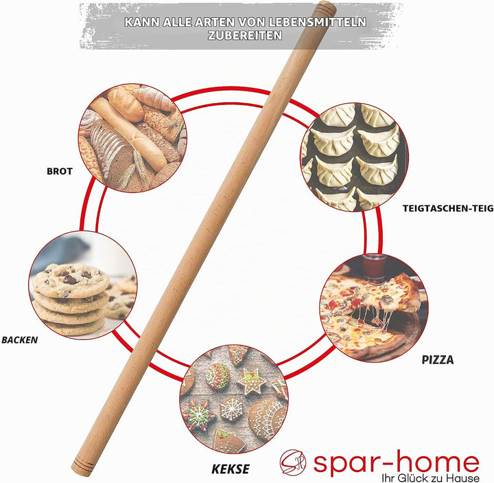 spar-home Türkisches Nudelholz - Traditionelle Teigroller aus Buchenholz Handgemachte Teigrolle aus