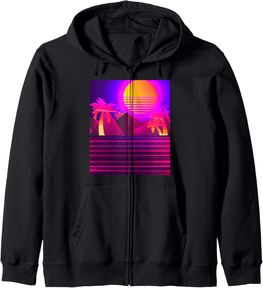 Synthwave Retro 80er & 90er Sunset Vaporwave mit Palmen Kapuzenjacke