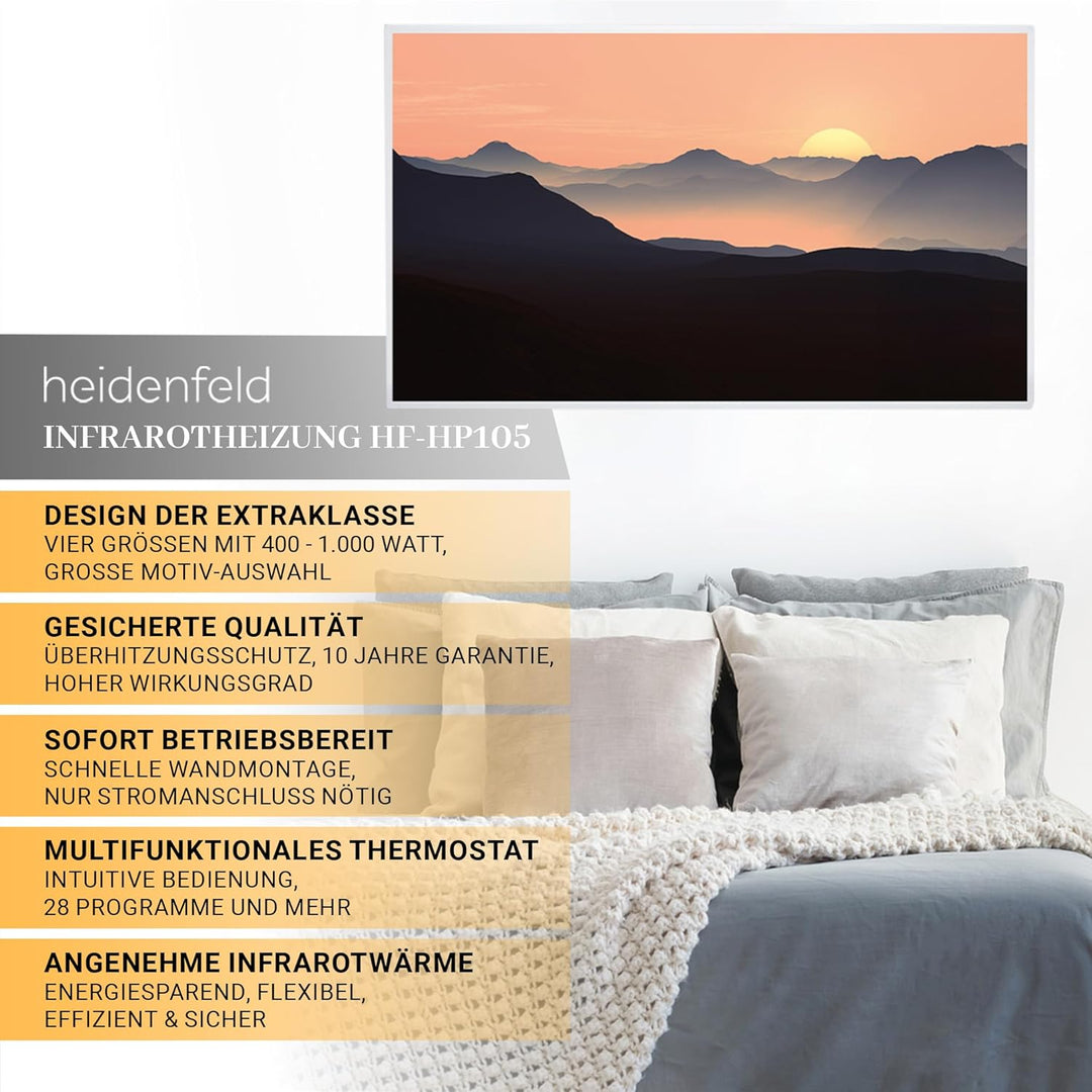 Heidenfeld Infrarotheizung HF-HP105 | 𝟭𝟬 𝐉𝐀𝐇𝐑𝐄 𝐆𝐀𝐑𝐀𝐍𝐓𝐈𝐄 - 600 Watt - Bis 16 m² - Infrarot Heizkörper