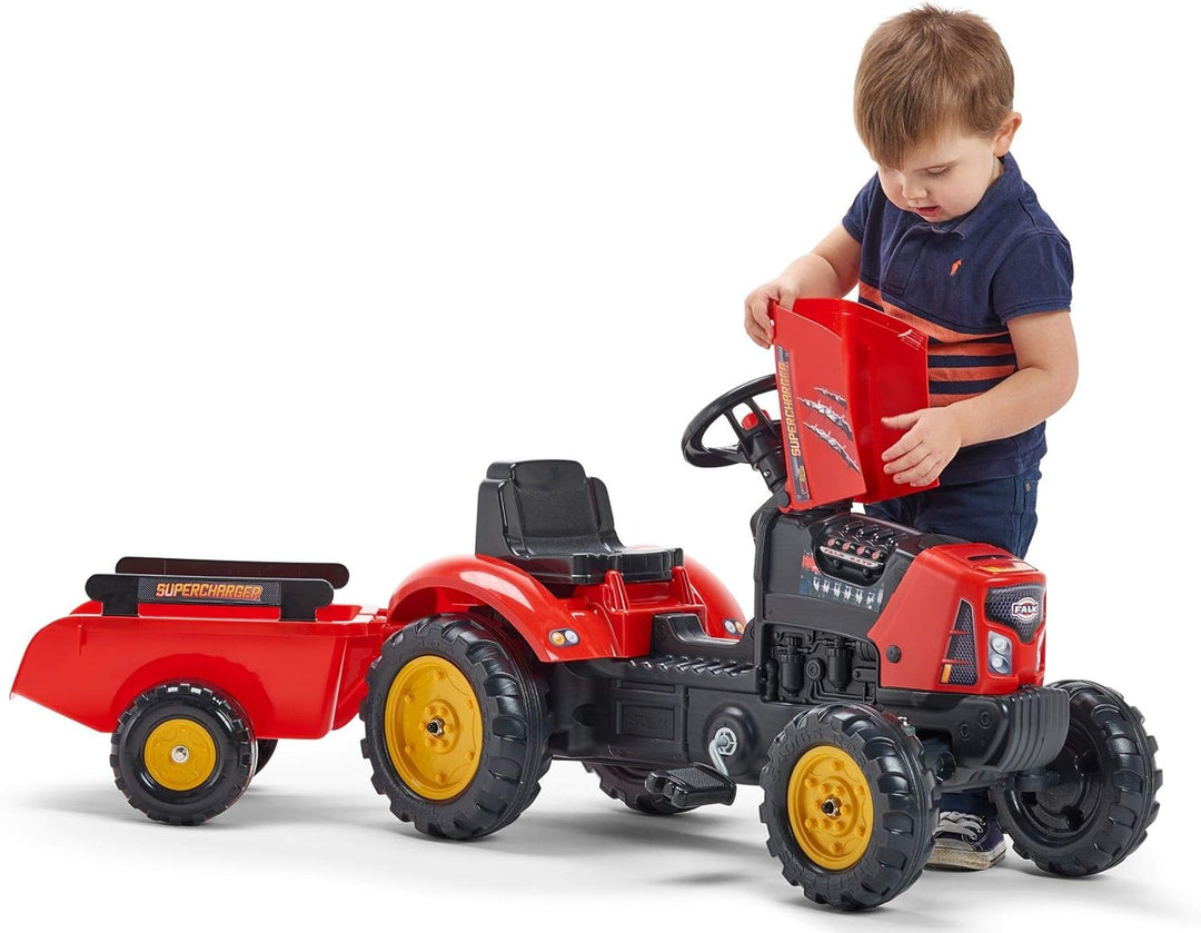Falk - Traktor mit Pedalen Supercharger mit Anhänger – ab 2 Jahren Abdeckung zum Öffnen – Lenkrad mi