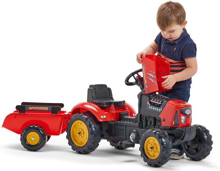 Falk - Traktor mit Pedalen Supercharger mit Anhänger – ab 2 Jahren Abdeckung zum Öffnen – Lenkrad mi