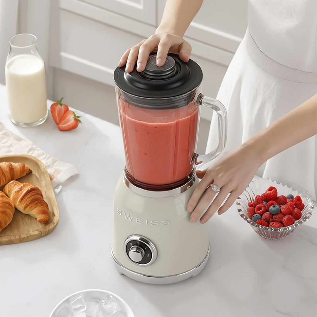 SWEISS Blender Smoothie Vintage MXV8, 2 Geschwindigkeiten und Pulsfunktion, 6 Edelstahlklingen, 1,5-