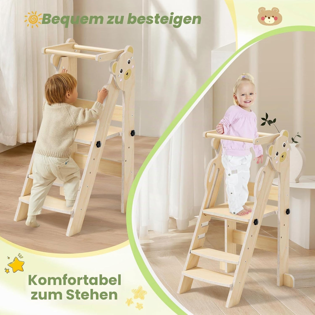 Lernturm ab 1 Jahr,Lernturm klappbar Montessori Learning Tower Holzfarbe,Lernturm Für Kinder, für Kü