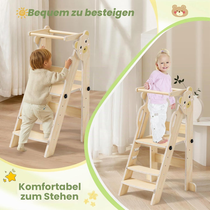 Lernturm ab 1 Jahr,Lernturm klappbar Montessori Learning Tower Holzfarbe,Lernturm Für Kinder, für Kü