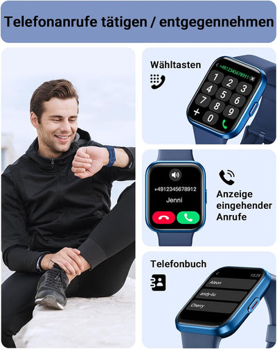 Tensky Smartwatch Herren Damen mit Telefonfunktion 1,8'' Alexa Integriert Fitnessuhr 100 Sportmodi,