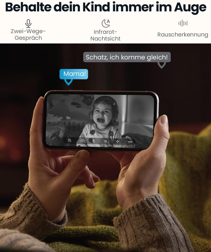 ieGeek Überwachungskamera Innen, 2K Kamera Überwachung Innen, 360° WLAN Kamera Indoor, Zwei-Wege-Aud