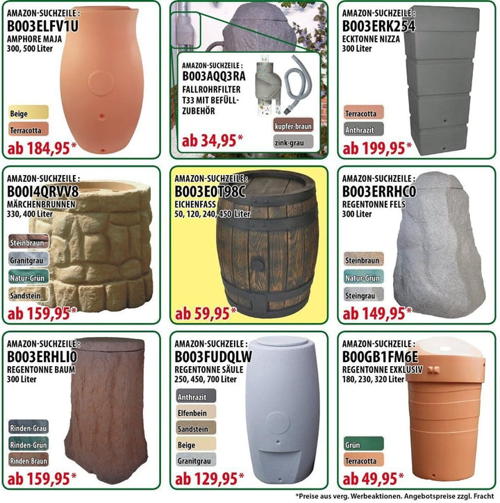 EICHENFÄSSER SITZGARNITUR, REGENFASS Wasserfass REGENWASSERTONNE Wassertonne - FROSTSICHERES Gartenf