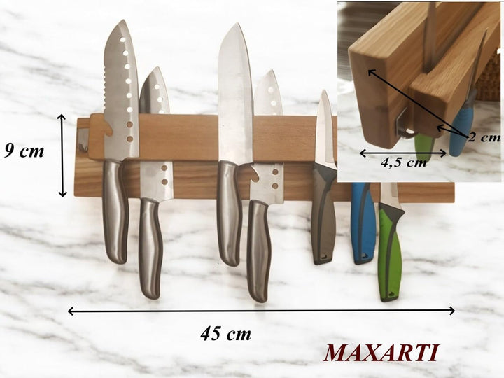 Maxarti - Eiche Massiv Magnetisch Messerhalter Doppelseitige Messerblock Messerleiste 45x9x4,5 cm Me