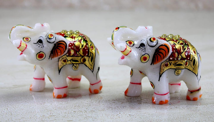 eSplanade Marmor-Elefantenfamilie mit Kalb, Skulptur oder Schaustück, Feng Shui Vastu bringt Glück,