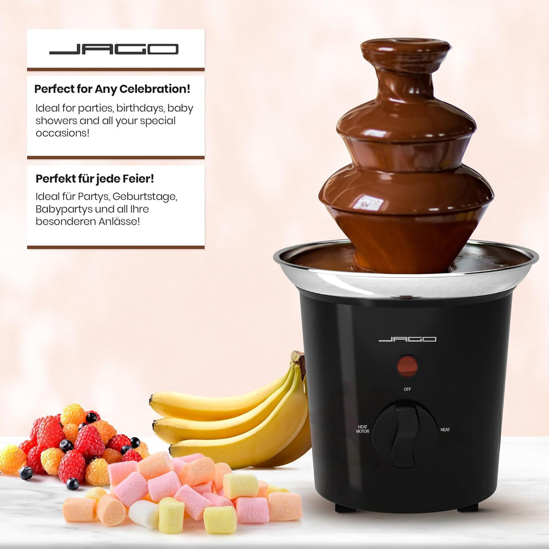 Jago® Schokoladenbrunnen 60W - 3 Etagen, 400 gr Kapazität, Edelstahl, Spül­ma­schi­nen­fest, Rot ode