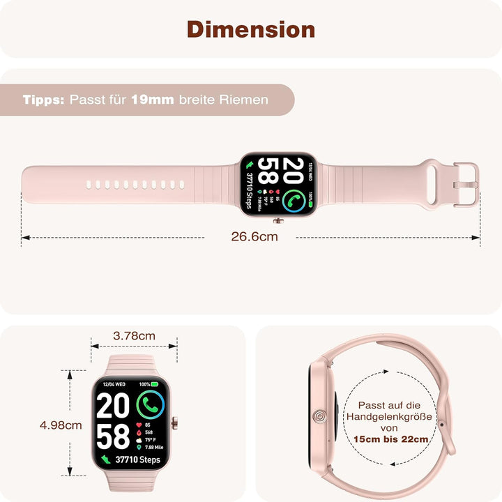 Smartwatch Damen mit Telefonfunktion Alexa Integriert - Fitnessuhr 100+ Sportmodi - Armbanduhr 1,8 Z