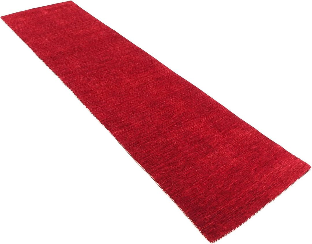 RUG PRINCE Wollteppich Gabbeh Uni 80x200 Handgewebt Läufer Rot Einfarbig Handarbeit Zimmer, Rot 80x2