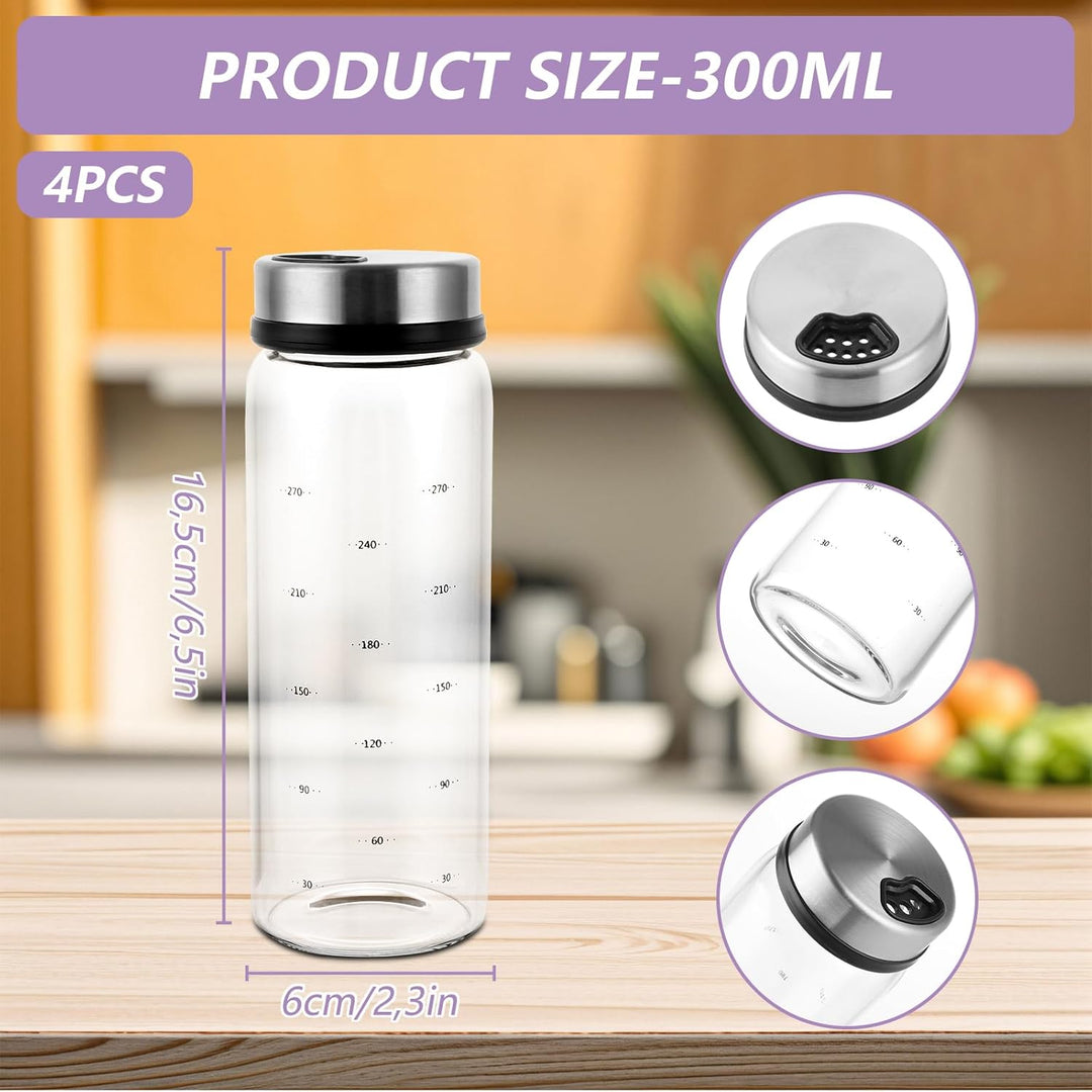 APACALI 4 Stück Gewürzgläser mit Drehdeckel, 300ML Borosilikatglas Gewürzstreuer, Gewürzstreuer mit