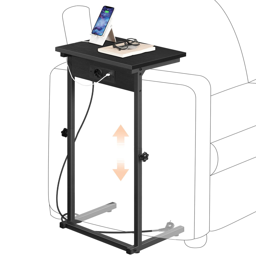 HOOBRO C-Form Beistelltisch mit Ladestation, höhenverstellbarer Beistelltisch mit Steckdose, Sofatis