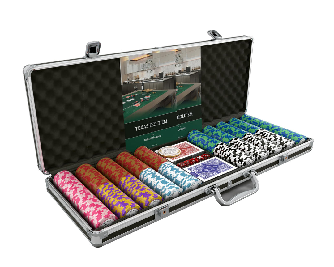 Bullets Playing Cards | Pokerkoffer „Carmela“ mit 500 Clay Pokerchips 14g | Pokerset mit Karten, Wür