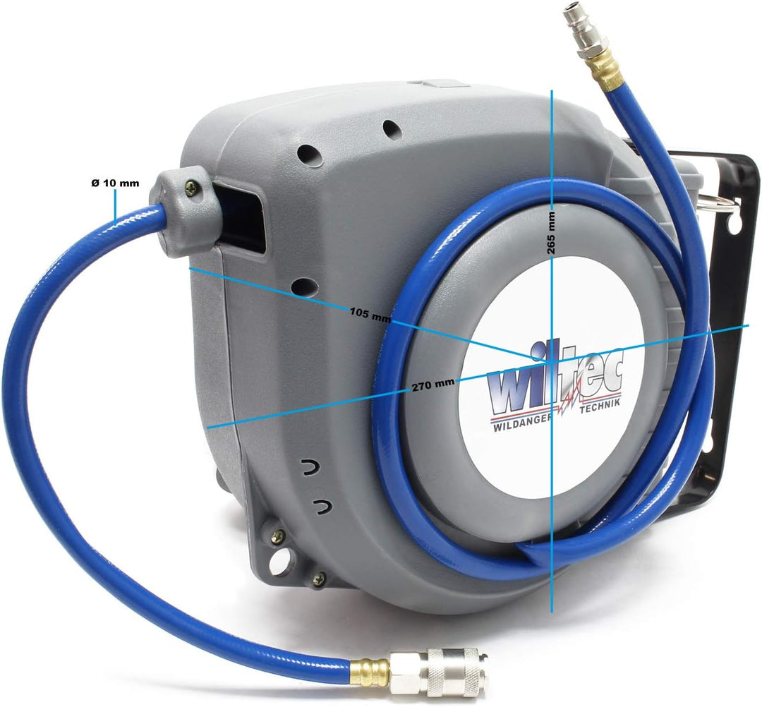 Wiltec Druckluft Schlauchtrommel mit 9 m Druckluftschlauch, 8 bar Druckluftschlauch, automatik Druck