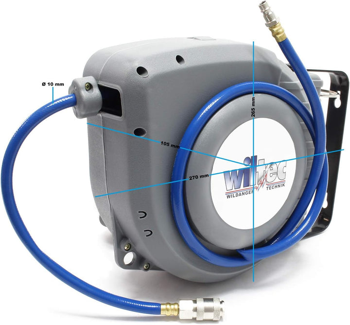 Wiltec Druckluft Schlauchtrommel mit 9 m Druckluftschlauch, 8 bar Druckluftschlauch, automatik Druck