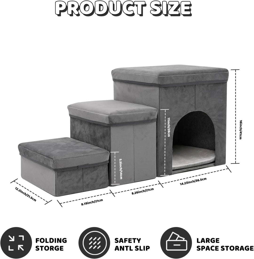 3 Stufen hundetreppe für kleine Hunde hundetreppe mit stauraum für Bett Sofa 40cm hoch katzentreppe